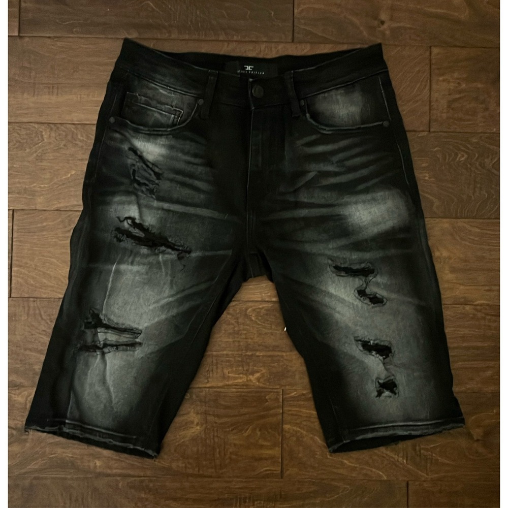 Jordan Craig Men's Black Distressed Denim Shorts Washed Jean Jorts